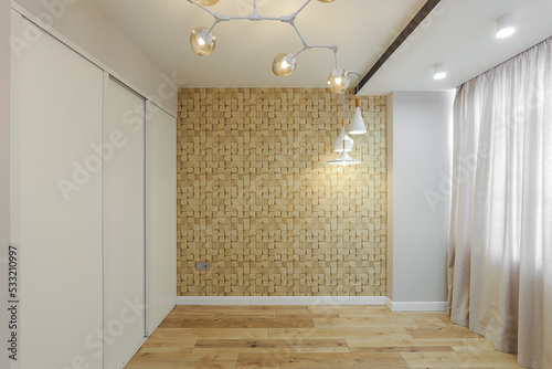 Empty new room with sliding wardrobe