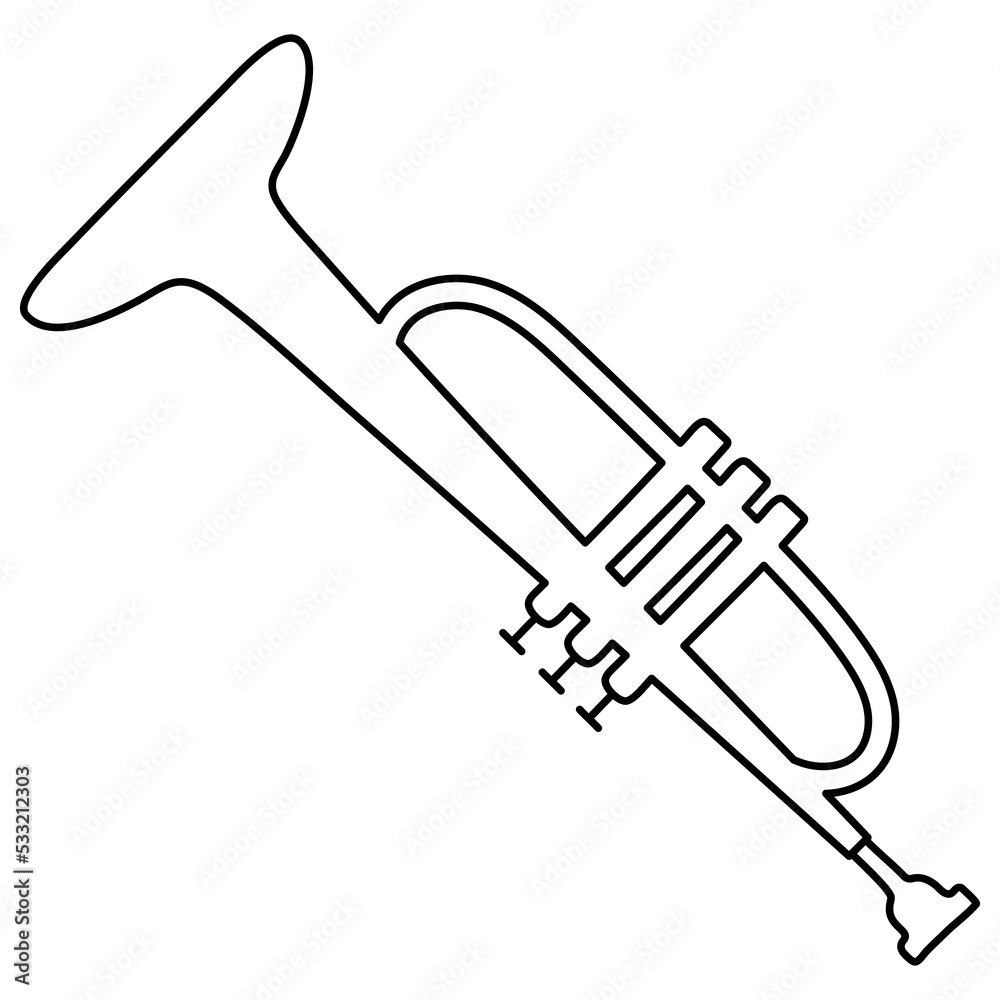 Trumpet. Musical instrument line sketch. Outline black and white illustration Trumpet. Musical instrument line sketch. Outline black and white illustration