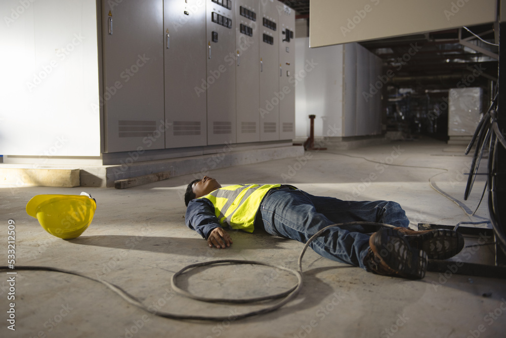 Accident from work of an electrician or maintenance worker lying
