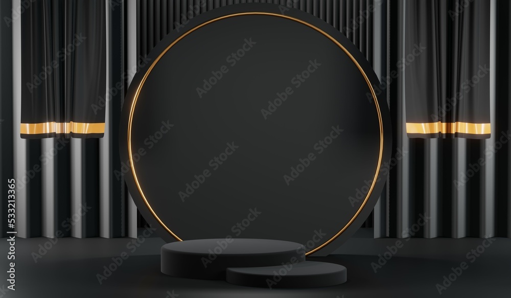 3D rendering of blank product background for cream cosmetics Modern black podium background 3D rendering of blank product background for cream cosmetics Modern black podium background