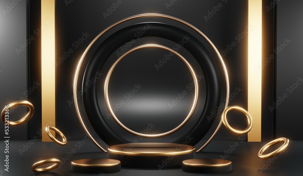 3D rendering of blank product background for cream cosmetics Modern black podium background 3D rendering of blank product background for cream cosmetics Modern black podium background