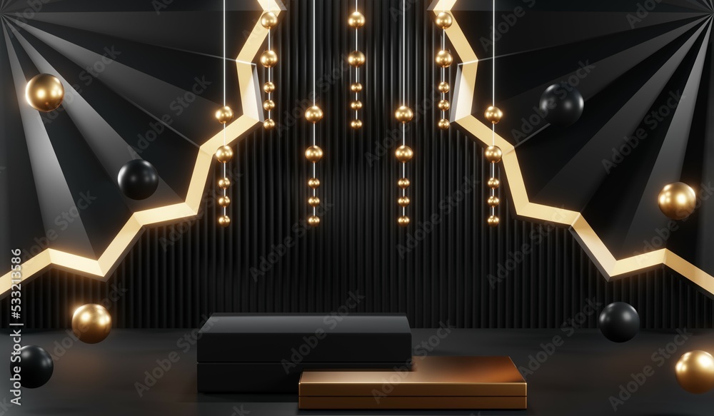 3D rendering of blank product background for cream cosmetics Modern black podium background 3D rendering of blank product background for cream cosmetics Modern black podium background