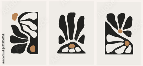 Abstract groovy floral posters. Modern trendy Matisse minimal style. Hand drawn design for wallpaper, wall decor, print, postcard, cover, template, banner.