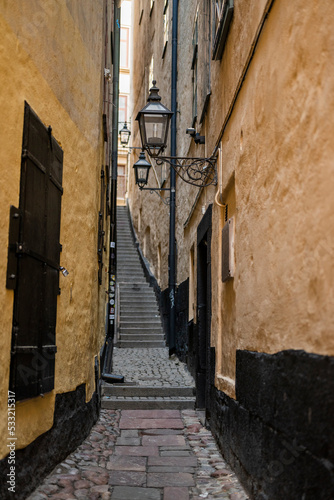 Canvas Print landmark of stockholm narrow stairs on Marten Trotzigs street