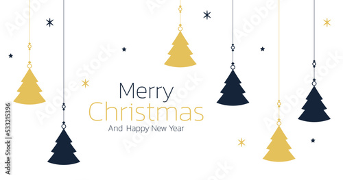 Merry Christmas poster. New Year greeting card design with stylized Christmas tree. Vector illustration.