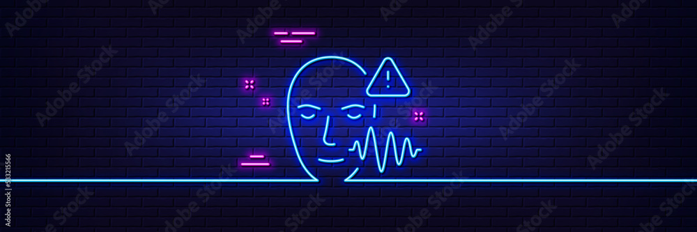 Neon light glow effect. Voice wave line icon. Face scan sign. Voice verification symbol. 3d line neon glow icon. Brick wall banner. Voice wave outline. Vector Neon light glow effect. Voice wave line icon. Face scan sign. Voice verification symbol. 3d line neon glow icon. Brick wall banner. Voice wave outline. Vector