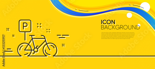 Bike line icon. Abstract yellow background. Bicycle parking sign. Urban traffic symbol. Minimal bike line icon. Wave banner concept. Vector