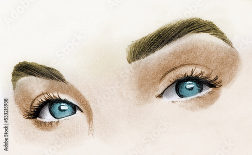 Hand drawing of realistic eyes