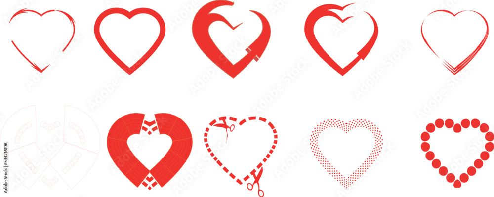 Fototapeta premium Heart shapes collection, heart icons over white background vector set