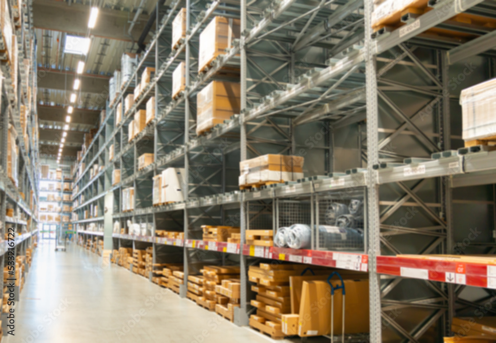 Blurred modern store warehouse or mall with bokeh effect Blurred modern store warehouse or mall with bokeh effect