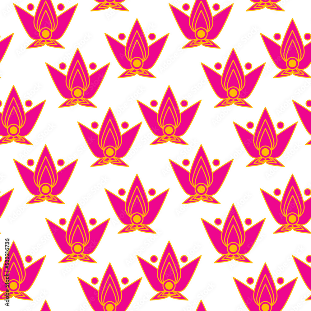Seamless abstract chaotic floral pattern. Orange, pink, white. Lotus flower. Vector. Botanical texture. Decorative ornament. Design for textile fabrics, wrapping paper, background, wallpaper, cover. Seamless abstract chaotic floral pattern. Orange, pink, white. Lotus flower. Vector. Botanical texture. Decorative ornament. Design for textile fabrics, wrapping paper, background, wallpaper, cover.