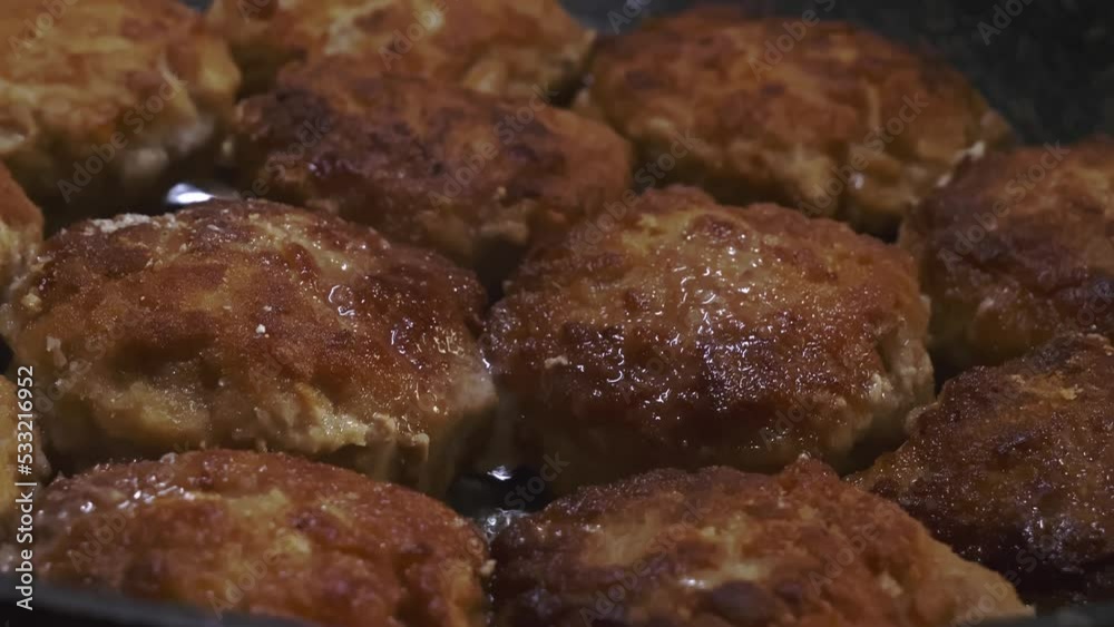 Closeup Meat cutlets. Homemade cooking cutlets are fried in pan. Closeup Meat cutlets. Homemade cooking cutlets are fried in pan.