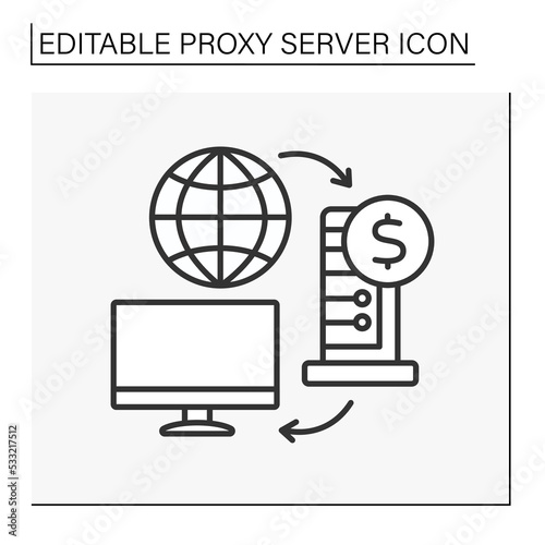 Computer technology line icon. Residential network. Paid proxies. Contracts and agreements in place to protect user.Proxy server concept. Isolated vector illustration. Editable stroke