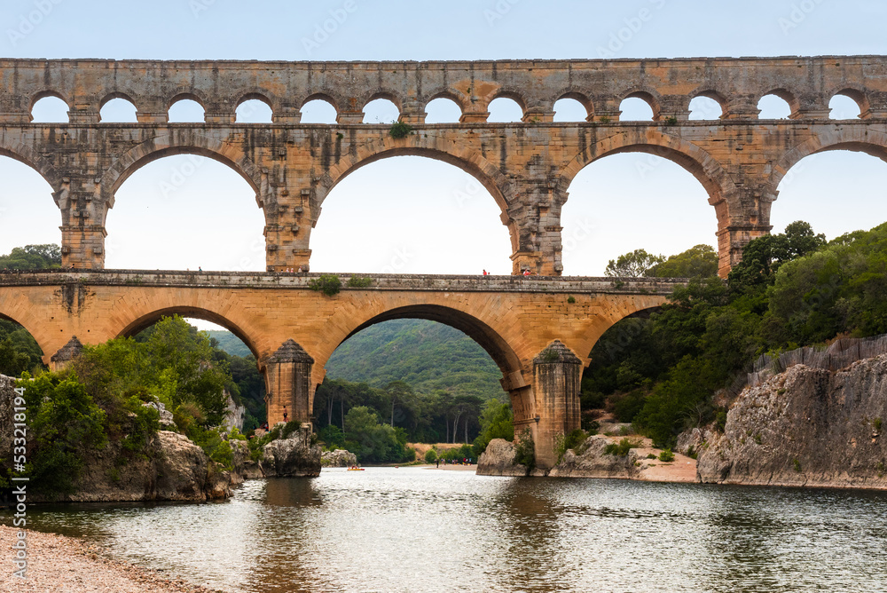 Arches of the Pont du Gard roman aquaduc over the Gardon river