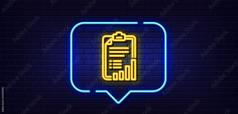 Neon light speech bubble. Checklist line icon. Graph chart sign. Growth diagram symbol. Neon light background. Checklist glow line. Brick wall banner. Vector Neon light speech bubble. Checklist line icon. Graph chart sign. Growth diagram symbol. Neon light background. Checklist glow line. Brick wall banner. Vector
