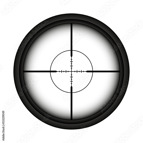 Weapon sight, sniper rifle optical scope. Hunting gun viewfinder with crosshair. Aim, shooting mark symbol. Military target sign, silhouette. Game interface UI element. Vector illustration