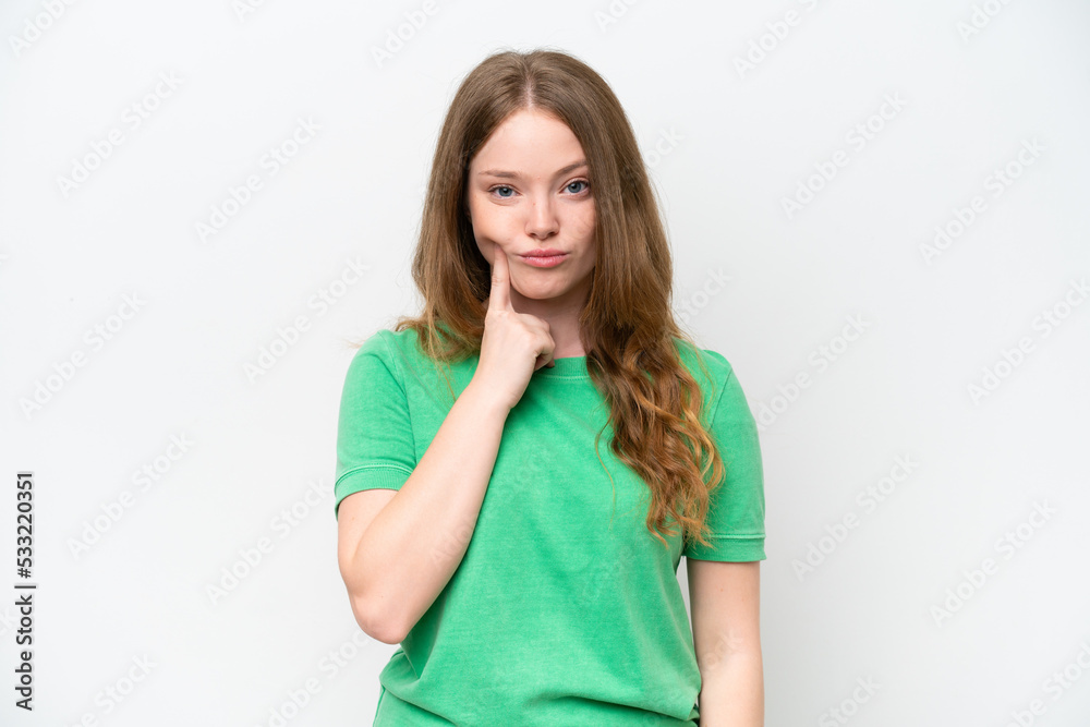 Young pretty woman isolated on white background and thinking Young pretty woman isolated on white background and thinking