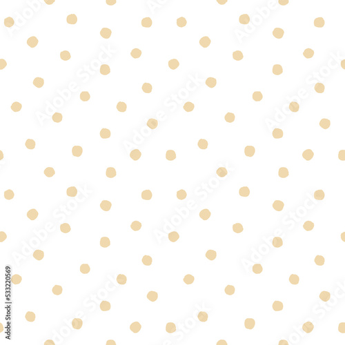 Beige roughly painted polka dot on white background. Seamless pattern. For wallpaper, textile, wrapping paper, packaging design and interior decoration