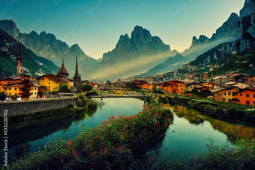 Fototapeta premium Italienische Dörfer - AI Digital Generated - Illustration