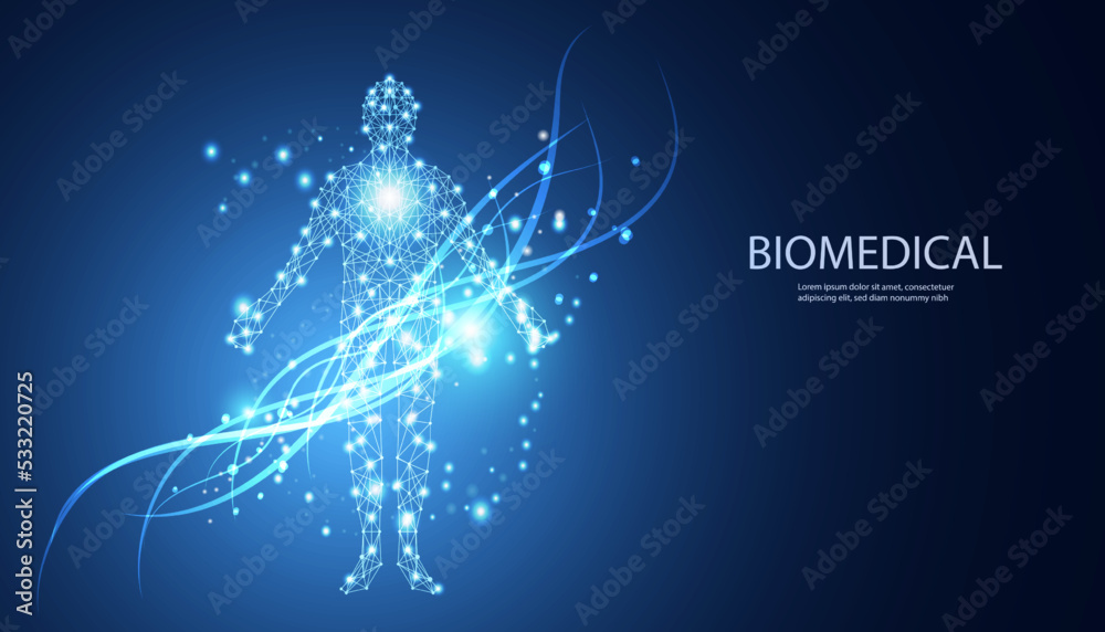 abstract technology futuristic concept of digital human body biomedical digital interface future design on hi tech background..