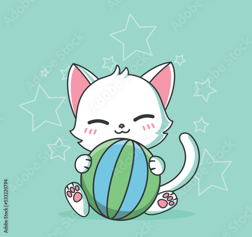 Lindo conejo sosteniendo su pelota feliz
