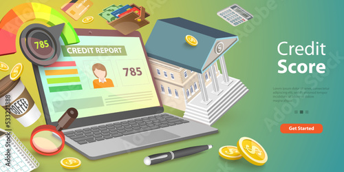 3D Vector Conceptual Illustration of Online Credit Score, Personal Credit Rating photo