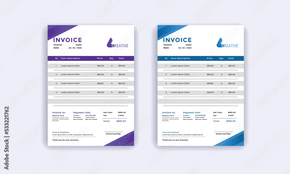 Obraz premium corporate invoice template vector, Invoice template design in abstract style