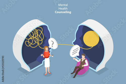 3D Isometric Flat Vector Conceptual Illustration of Mental Health Counseling, Psychological Therapy