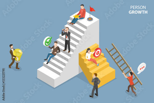 3D Isometric Flat Vector Conceptual Illustration of Person Growth, Skill Improvement