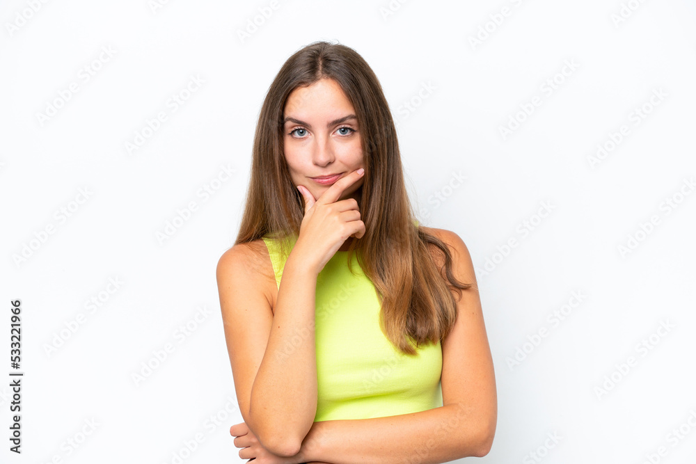 Young caucasian woman isolated on white background thinking Young caucasian woman isolated on white background thinking