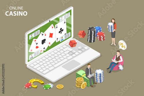 3D Isometric Flat Vector Conceptual Illustration of Digital Casino, Online Gambling Service