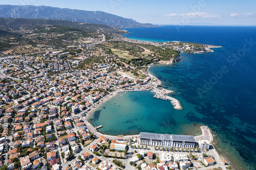 Fototapeta Naklejka Na Ścianę i Meble -  Aerial drone footage; The town of Mordogan, Karaburun - Izmir