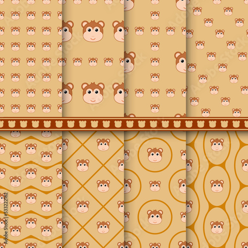 Set of Monkey seamless pattern