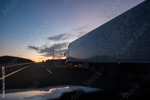 Commercial Truck on road in the morning sun
