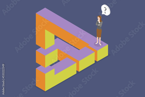 3D Isometric Flat Vector Conceptual Illustration of Impossible Figure, Business Challenge photo