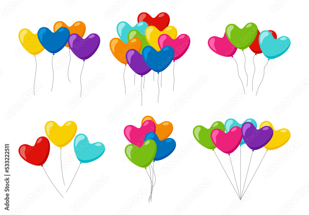 Set of colorful helium balloons