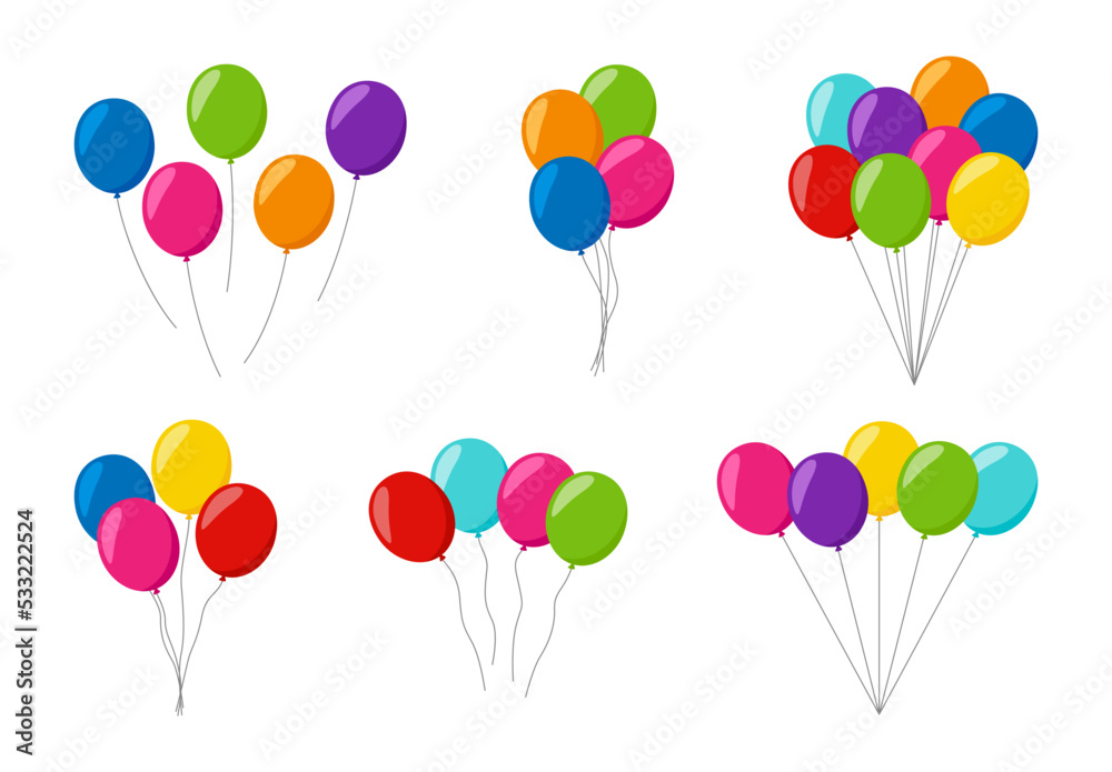 Set of colorful helium balloons