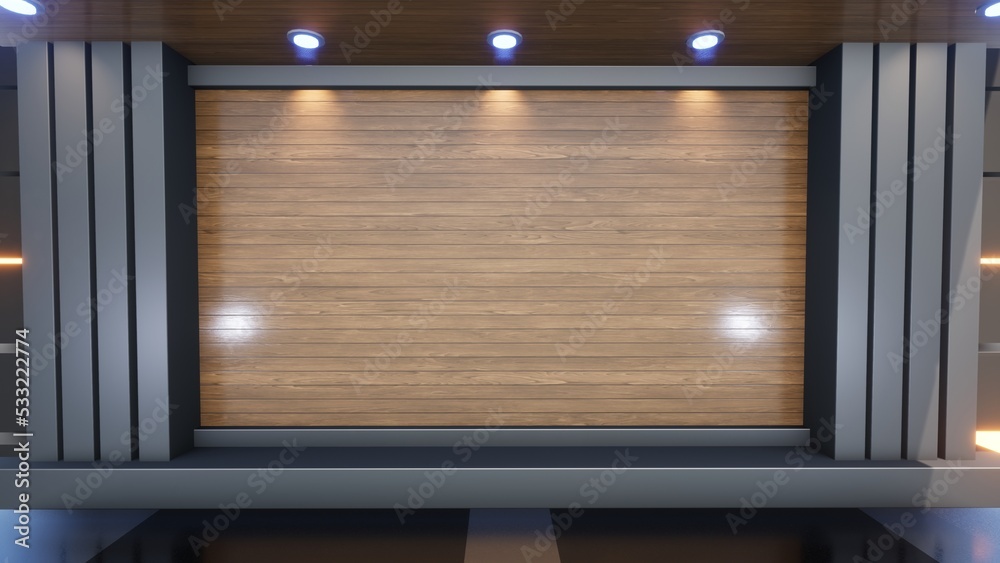 3D Virtual TV Studio News, Backdrop For TV Shows .TV On Wall.3D Virtual News Studio Background,3d illustration