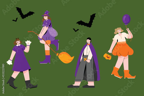 hand drawn flat halloween costumes collection vector design illustration