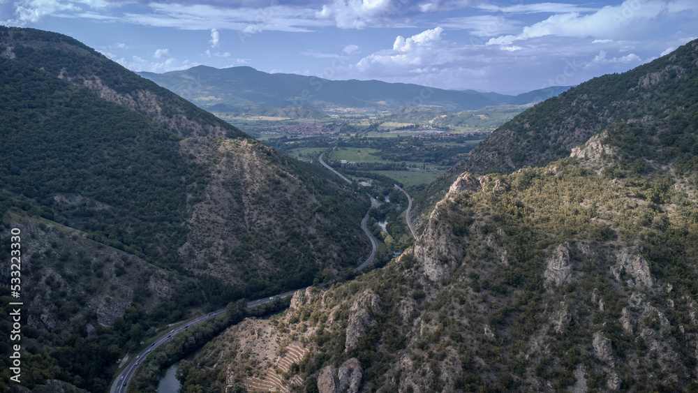 The amazing aerial view over the Kresna gorge in Bulgaria