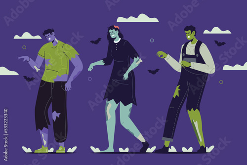 hand drawn flat halloween zombie collection vector design illustration