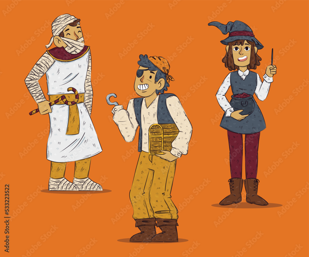hand drawn halloween costumes collection vector design illustration hand drawn halloween costumes collection vector design illustration