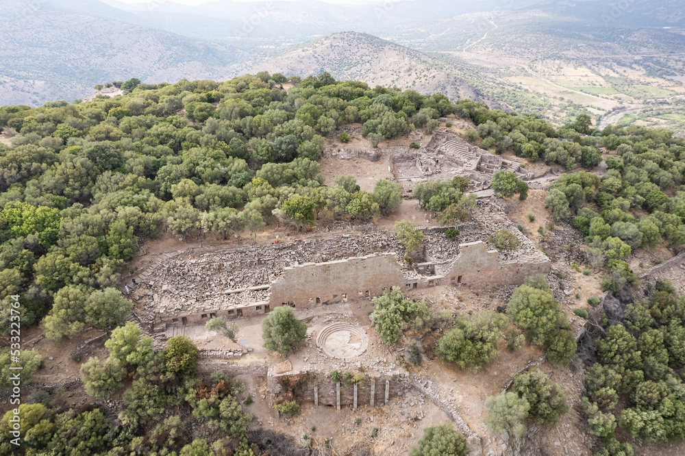 Obraz premium Aigai Ancient City ruins, the city is one of the 12 Aiol cities in Western Anatolia.