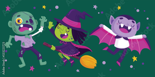 flat halloween characters collection vector design illustration
