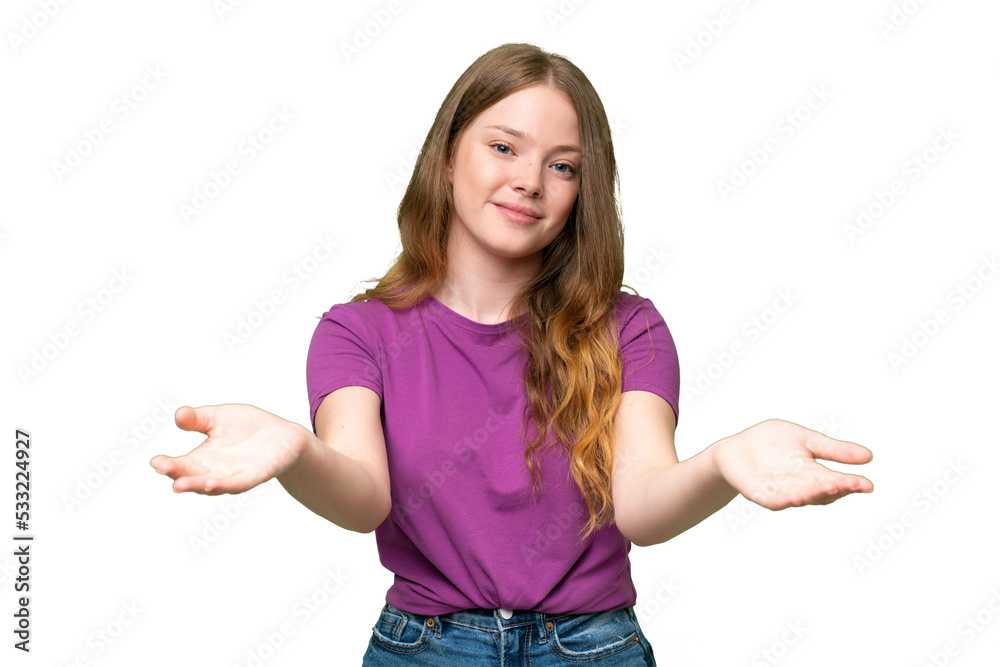 Young pretty woman over isolated background having doubts Young pretty woman over isolated background having doubts