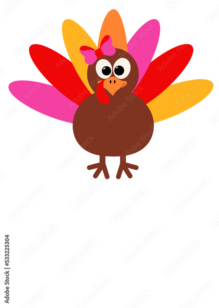Thanksgiving  Turkey svg clip art. Isolated transparent background. Pink bow.