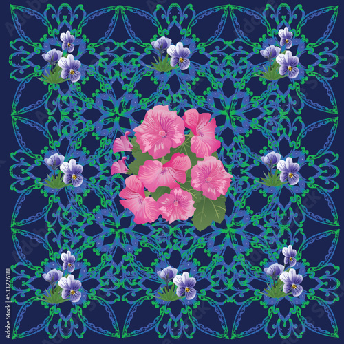 pink flowers bunch in blue decoration © Alexander Potapov