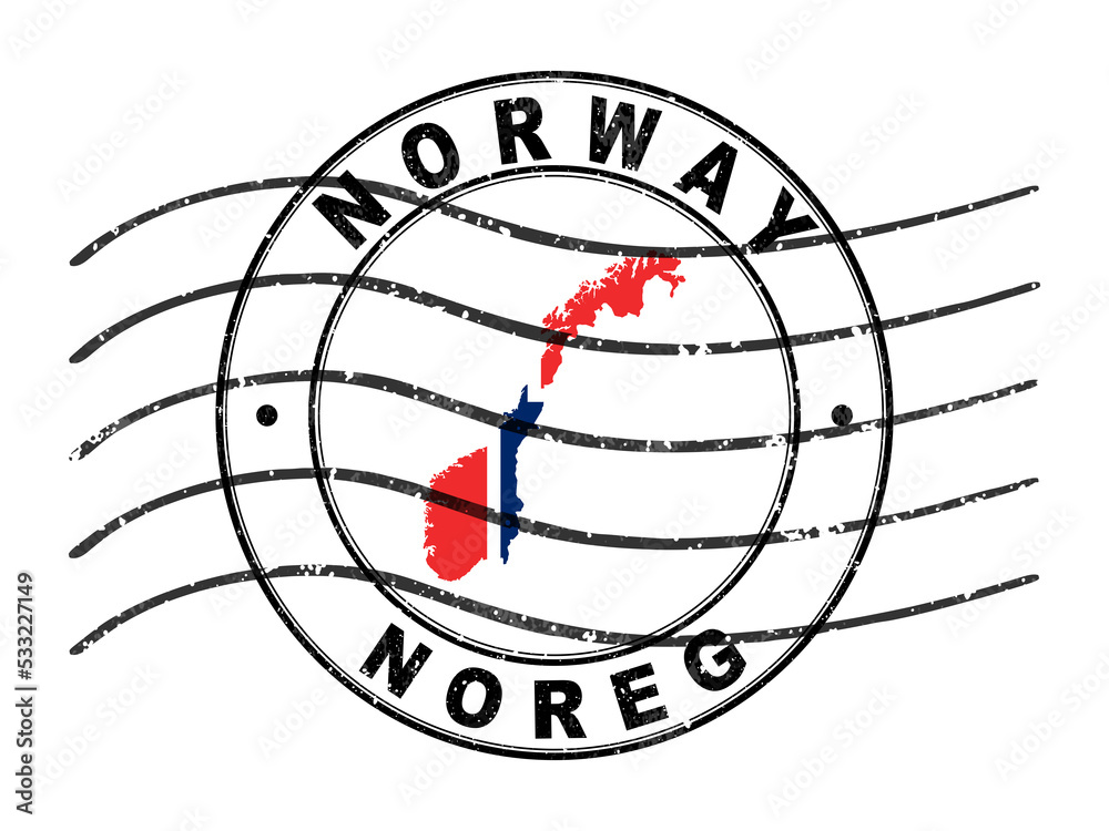Map of Norway, Postal Passport Stamp, Travel Stamp Stock Illustration