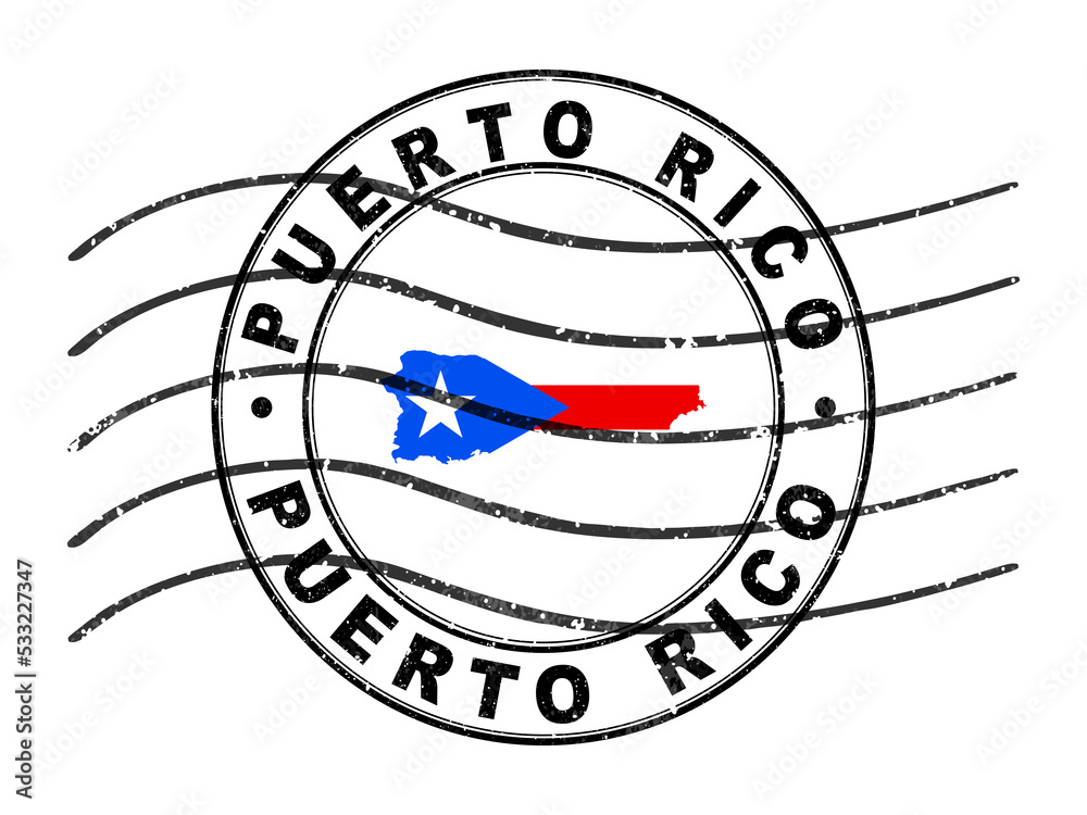 Map of Puerto Rico, Postal Passport Stamp, Travel Stamp Stock