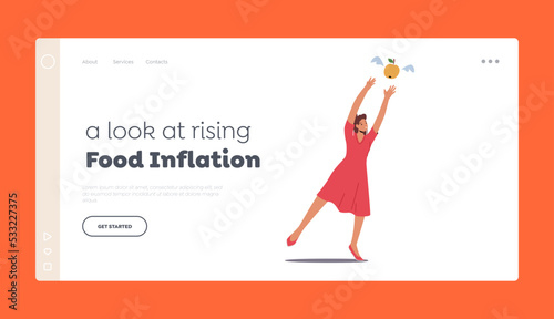 Food Inflation, Price Increase Landing Page Template. Global Crisis and Economic Recession. Woman Customer Catch Grocery